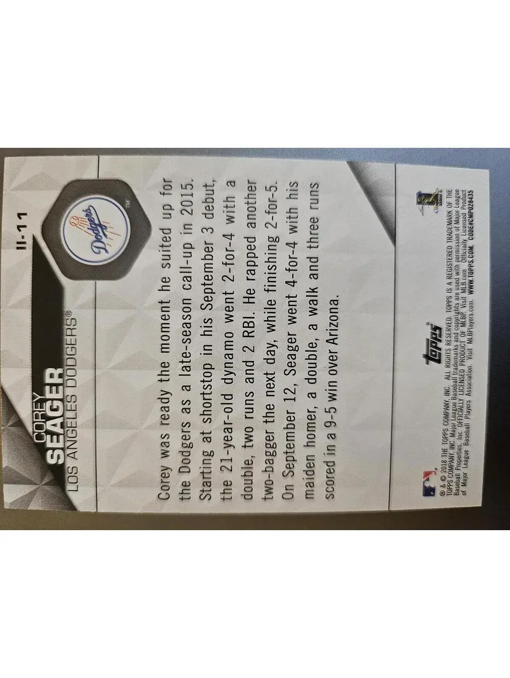 COREY SEAGER 2018 Topps Series 2 INSTANT IMPACT - LOS ANGELES DODGERS - #II-11 - Picture 2 of 2